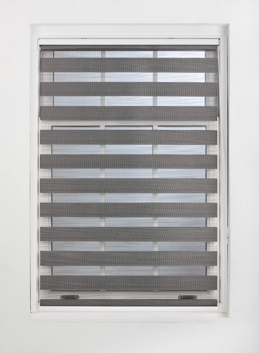 FURNISHED Stores Jour et Nuit sur Mesure - Store Enrouleur zébré en Tissu à Double Vision, Installation Rapide - Store Jour et Nuit, Gris foncé, 90W x 210H cm