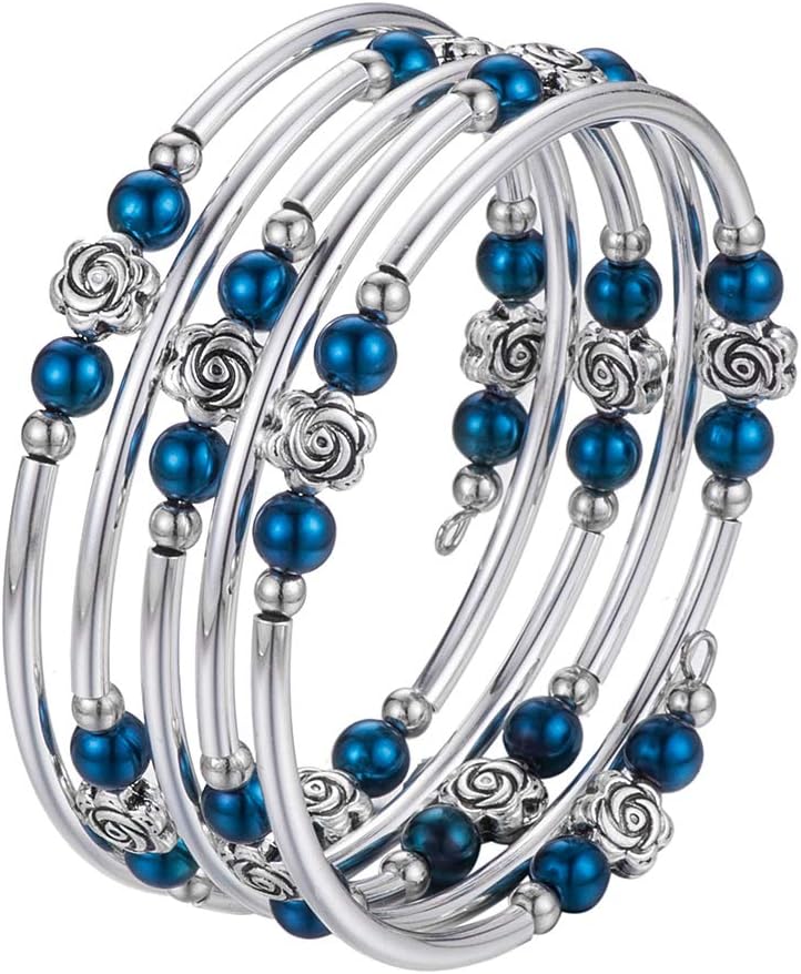 BULINLIN Wrap Bangle Rose Bead Bracelet - Beaded Bracelet with Natural Agate Stone Gifts For Women - Image 2