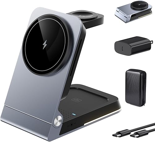 Cargador inalámbrico plegable 3 en 1 Estación de carga inalámbrica magnética para Apple Magsafe soporte de cargador con luz, cargador de viaje