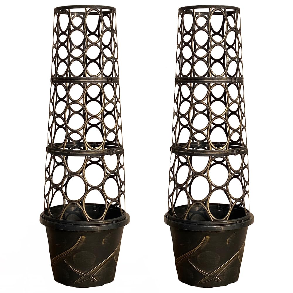 YouGarden Pair of Tower Pot Flower Planters with Trellis Frames for Climbing Plants, Support Frame Cage Plant Pots for Gardens, Patios or Indoors Perfect for Climbing Plants in Gardens