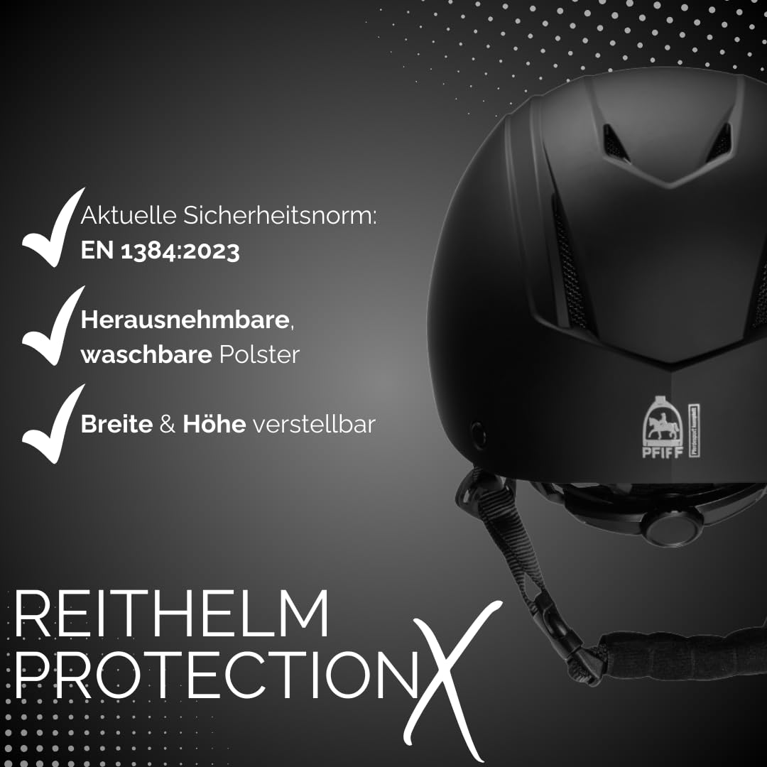 PFIFF 103119 Casque d'équitation ProtectionX pour Enfant, Casque réglable pour Enfant, avec système de Ventilation, Bleu, Noir, Rose, Taille 48-52 cm (XS), et 52-56 cm (S)