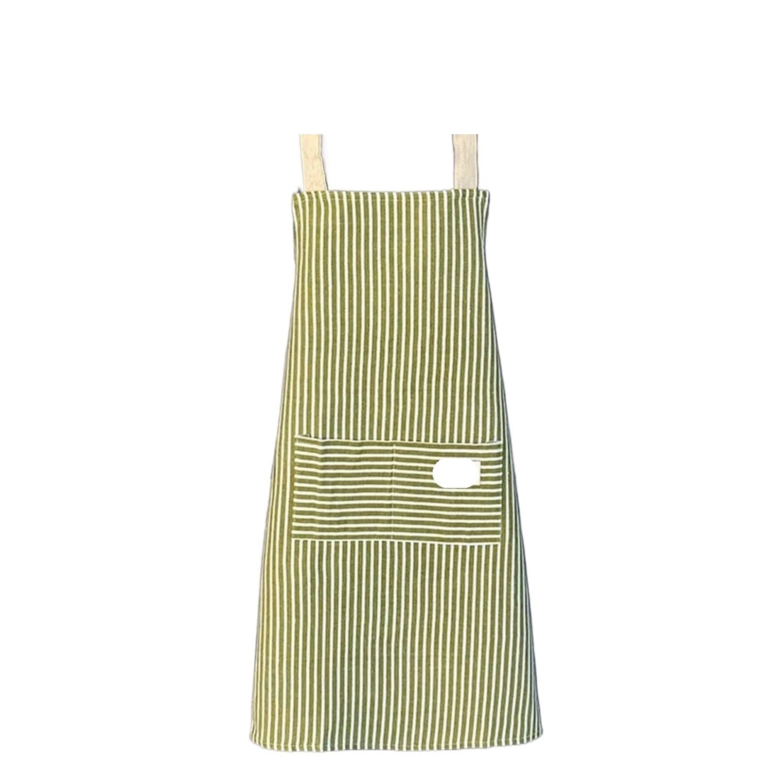 Delantal De Cocina Delantal de cáñamo de 3 uds., Delantales de Chef domésticos de algodón Rayado for Limpiar, cocinar y Hornear con Bolsillo Grande, Delantal for Mujer, Monos(Green)