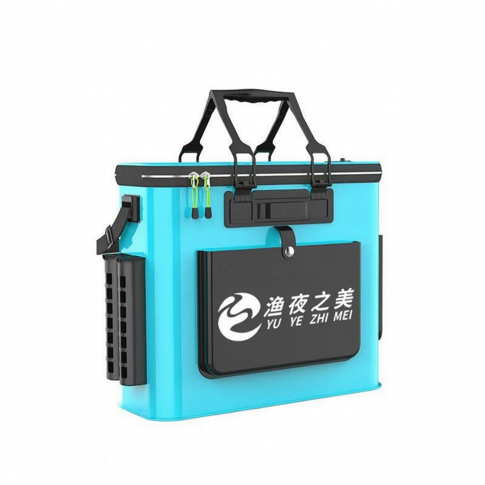 Secchio Porta Esche con Tasca, 48, Modello Aggiornato Con Spallacci E Portacanna, Colore Blu