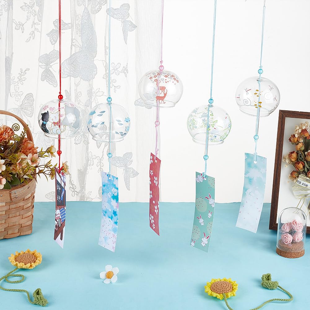 OLYCRAFT Lot de 5 cloches à vent japonaises en verre fabriquées à la main sur le thème des animaux - 5 styles - Pendentifs créatifs à suspendre pour la maison, le jardin, un mariage, une décoration