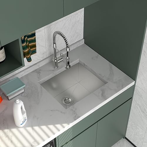 Miniatura 226 de Logmey Fregadero de barra de 21 pulgadas de acero inoxidable de 21 x 18 pulgadas, fregadero de barra pequeño de acero inoxidable de calibre 16