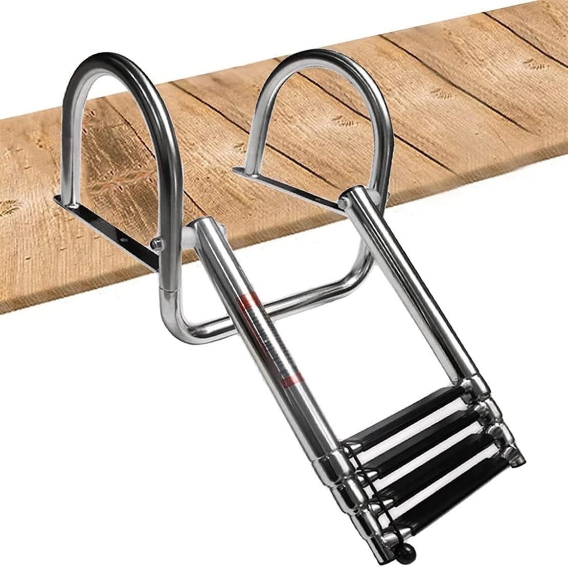 Boat Ladder 4 Step Ladder Marine Pontoon Foldable Stainless Steel Marine Rear Entry Telescoping Ladder, for Marine Yacht Speedboats Swimming Pool Inboard Ship