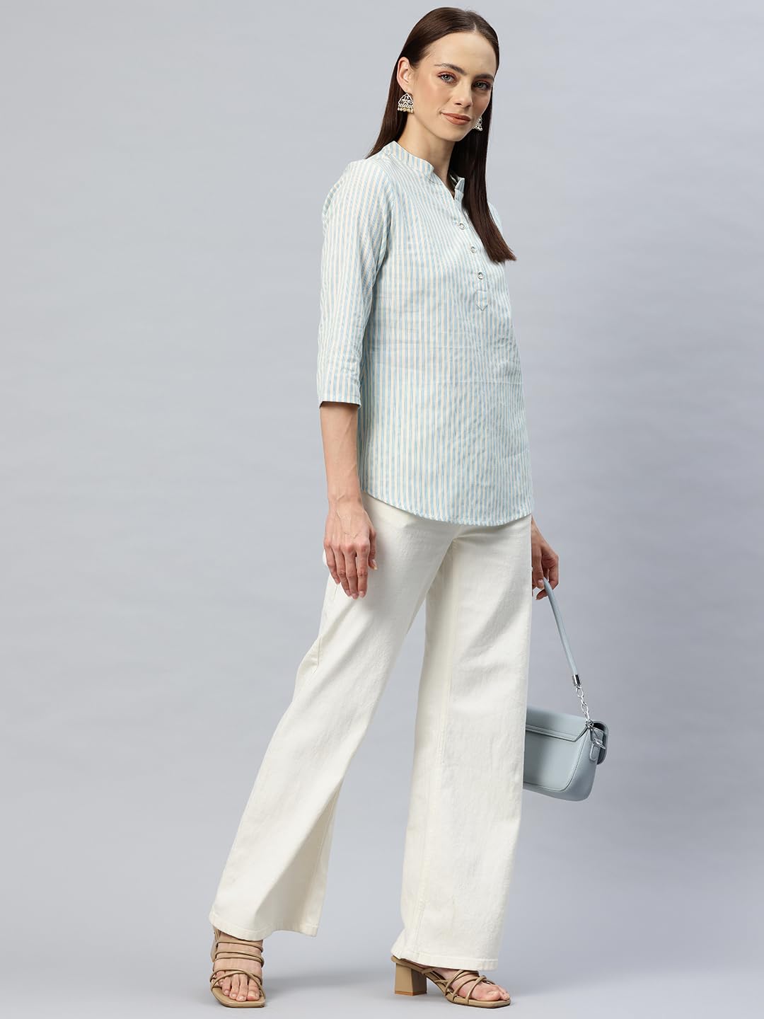 Cottinfab Off-White and Blue Striped Cotton Top 3