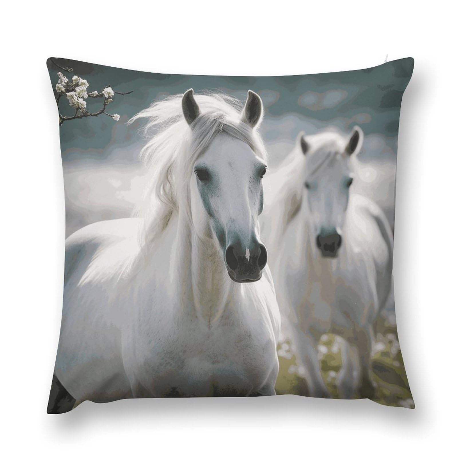 MUSM White Horses Throw Pillow Cover 26 "x26 Wrinkle&Fade Resistant Cozy Soft Plush Pillow Case Protector Double-Sided Personalized Pillowcase Pillow Shams Cushion Cover for Home