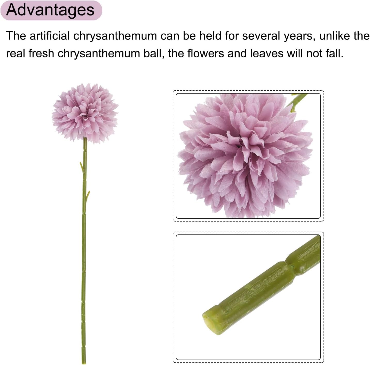 MECCANIXITY Artificial Flower Heads, Silk Chrysanthemum Ball Hydrangea Light Purple Faux Flowers for DIY Craft Wedding and Party Decoration Pack of 12