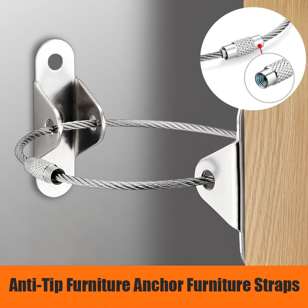 Furniture Anchors (6 Pack) for Baby Proofing Furniture Straps Anti Tip Furniture Anchor Securing Wall Anchor Securing 400 lbs/Keep Baby Pet Safety from Falling Furniture - Image 2