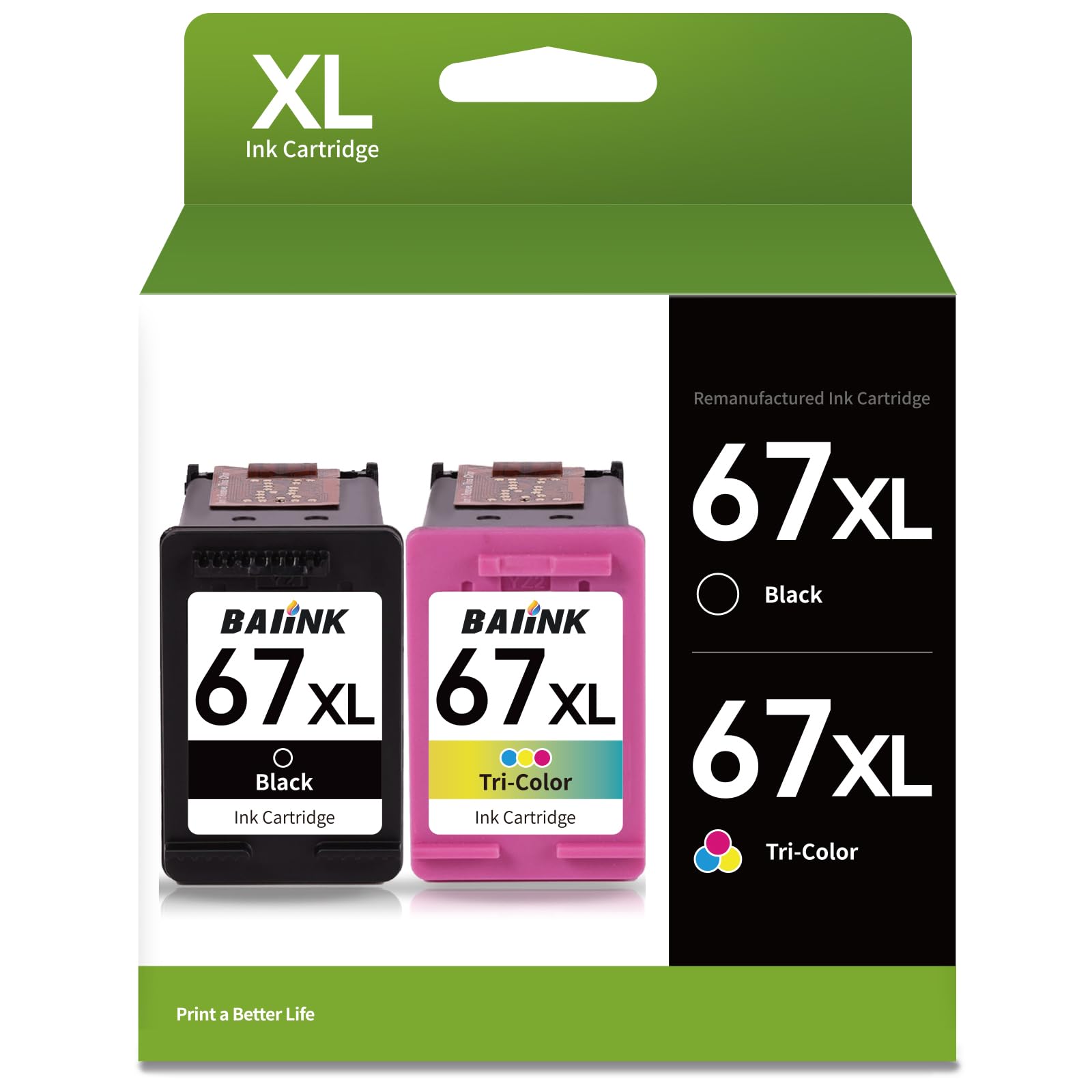 67XL Ink Cartridges Black/Color Combo Pack Compatible for HP Ink 67 67XL Work for HP DeskJet 2700 2700e 2752 2755 2755e 4100 4100e 4155 4155e Envy Pro 6000 6055e 6055 6400 6458 6458e 6455e
