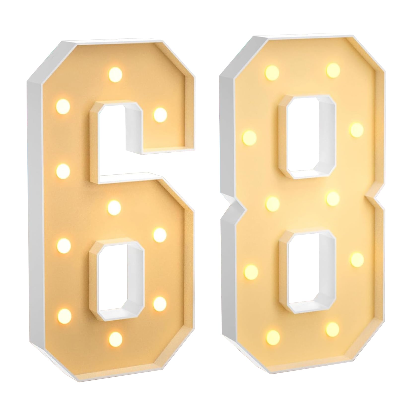 70 cm, grande numero 68, con numeri a LED grandi, decorazione a mosaico, luce bianca calda, per casa, feste, compleanni, matrimoni, compleanni e Natale