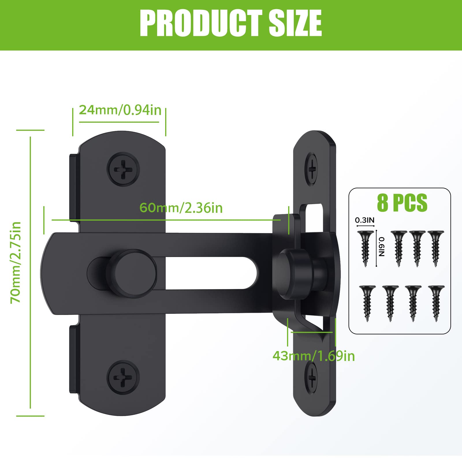 BiceNoning Loquet de porte de grange, loquet de porte rabattable à 90 degrés, en acier inoxydable, pour grange, salle de bain, extérieur, garage