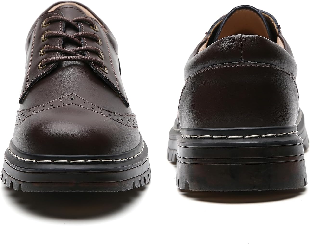 Women's Vintage Oxford Shoe,Perforated Lace-up Round Toe Leather Low Heel Brogues Shoe for Girls Ladies Women - Image 5