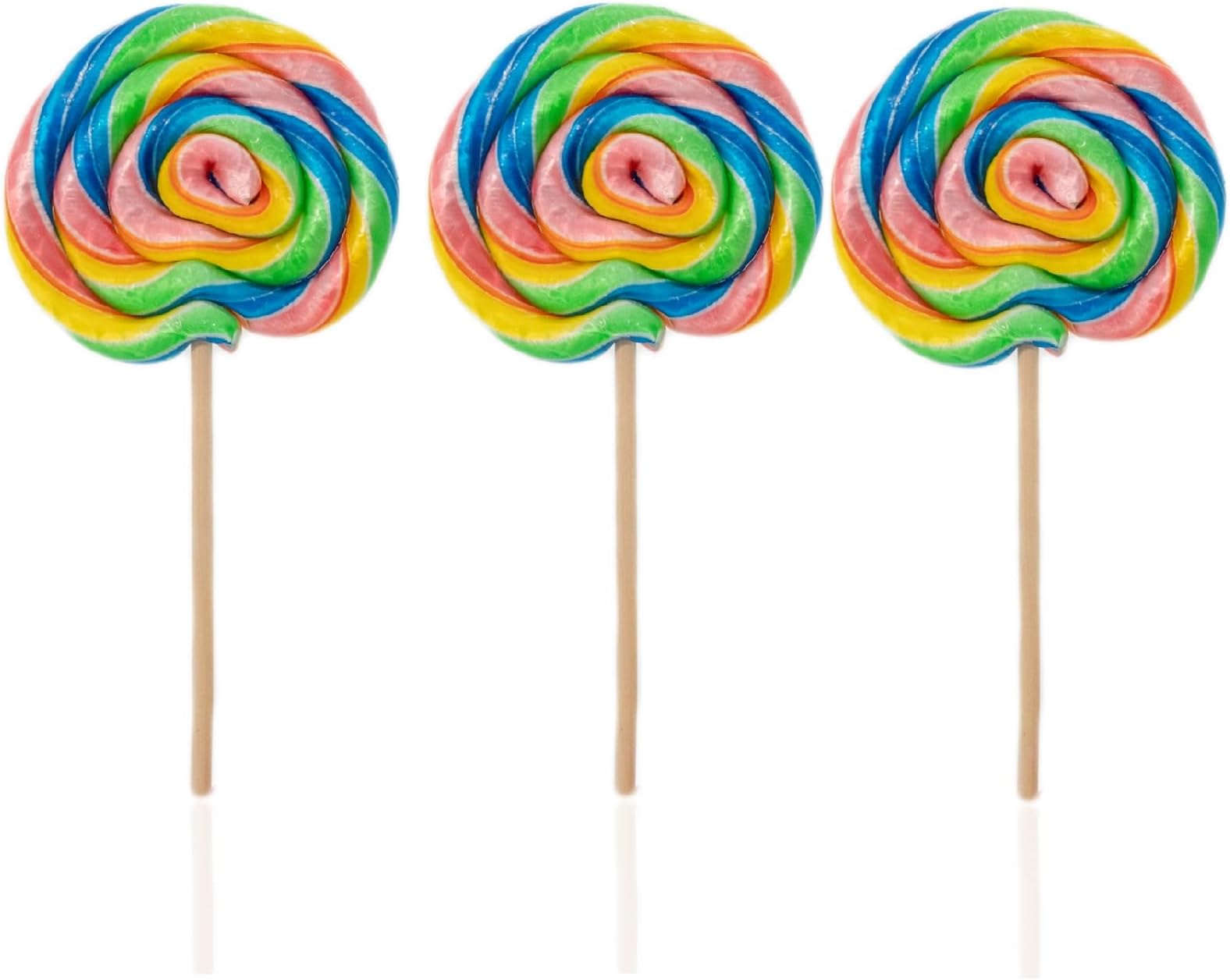 Candy Paradise Lollipop Rainbow Swirl Lollies 80g Kids Party Bags Sweets. Halal Vegan. Cake Toppers & Party Favours Great Value. Assorted Colours (3)