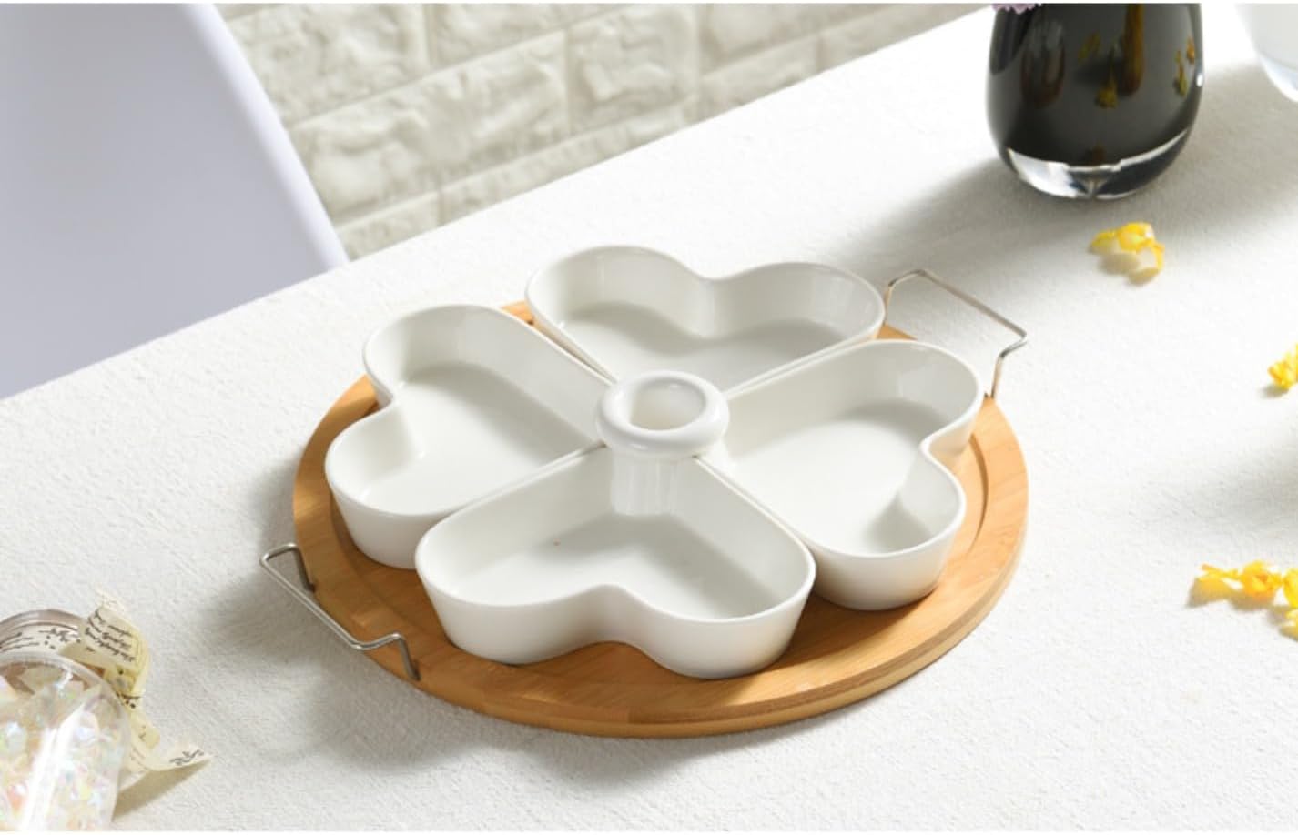 ふた付きセラミックフルーツプレート分割シンプルなドライフルーツの盛り合わせキャンディボックスを供給します前菜サービングトレイ 竹ホル