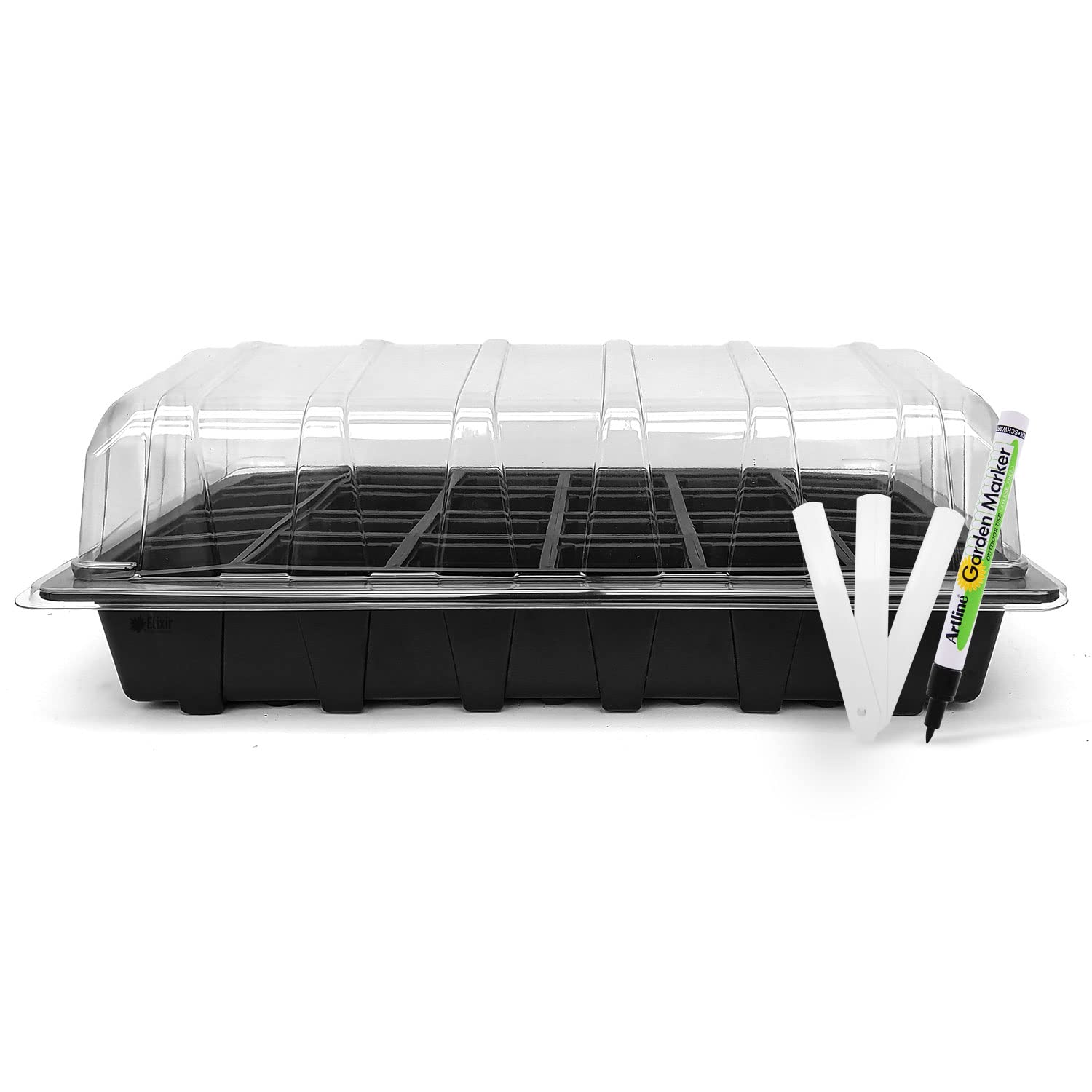 Elixir Gardens Reusable Propagator Kit Seedling Germination Starter with 1 Full Tray + Lid, 24 Cell Insert, 6 Labels & 1 Pen | Various Types, Sizes and Quantities Available