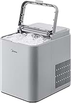 Midea MERI26B1AGY Ice Maker Countertop, 26lbs Portable Ice Maker, 8 Cubes Ready in 6 Mins, Self-Cleaning with Ice Basket and Scoop, 2 Sizes of Bullet Ice for Home, Camping, Office, Party