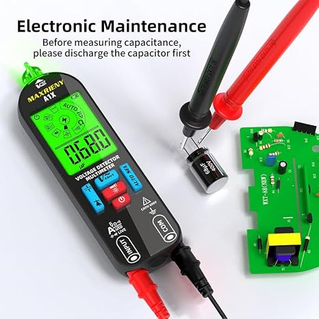Digital Multimeter Rechargeable Electrical Tester NCV with Audible and Visual Alarms Auto-Ranging Measures AC/DC Voltage Capacitance Resistance Continuity Capacitance Diode Live Check Tester
