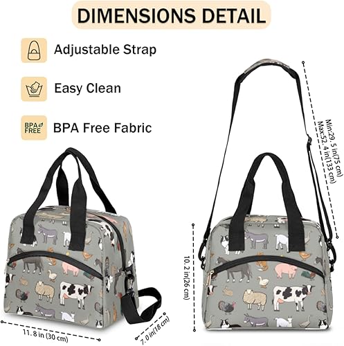 Miniatura 4 de Bolsa de almuerzo aislada para mujeres y hombres, animales de granja, a prueba de fugas, bolsa grande reutilizable para adultos con correa ajustable