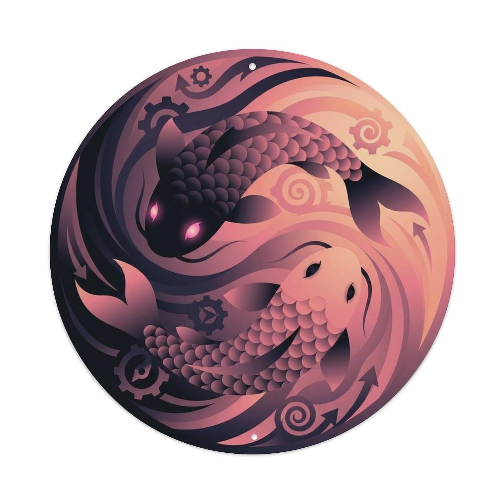 Olyhtr 8X8inch Classic Style Yin Yang Koi Energy Midnight Water Classic Metal Tin Sign