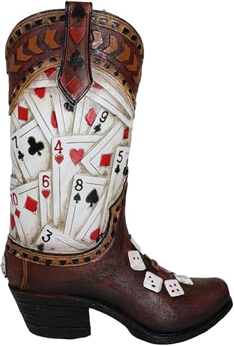 Ebros Gift Rustic Country Western Gambler - Juego de cartas y dados de póker de casino de cuero sintético con herramientas de vaquero, florero o