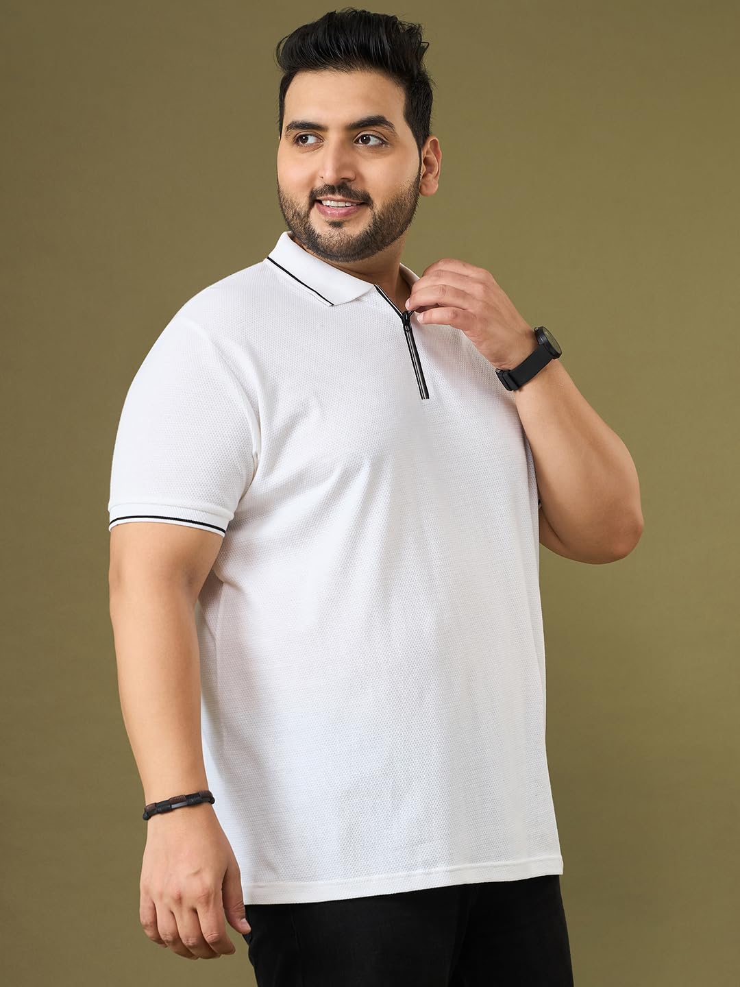 Bigbanana Męska koszulka polo z półrękawem biała jednokolorowa plus size