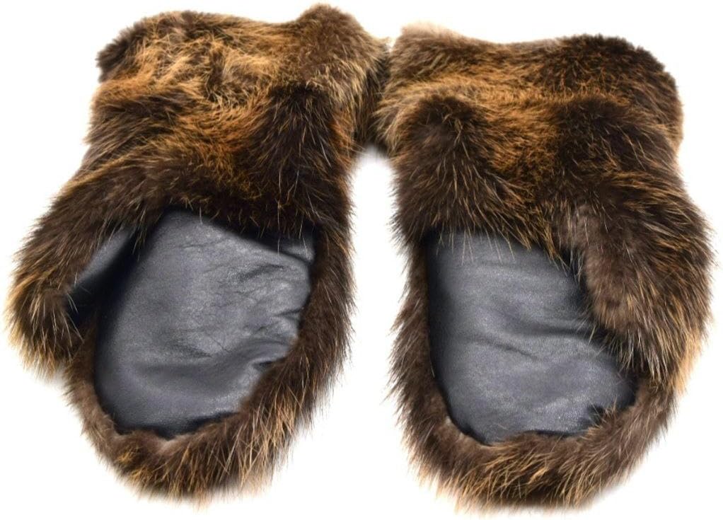 Men's Genuine Natural Fur Mittens - Beaver Fur Lined - Leather - Warm and Trendy for Cold Weather (XXX-Large)