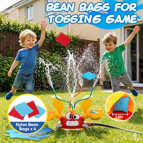 Image of Water Sprinkler for Kids, Summer Outside Water Toys Attached to Garden Hose with 3 Spray Patterns & 4 Bean Bags for Toss Game, Kids Sprinklers for Yard Lawn Pool Games for Age 4-12 Yr Old Boys Girls