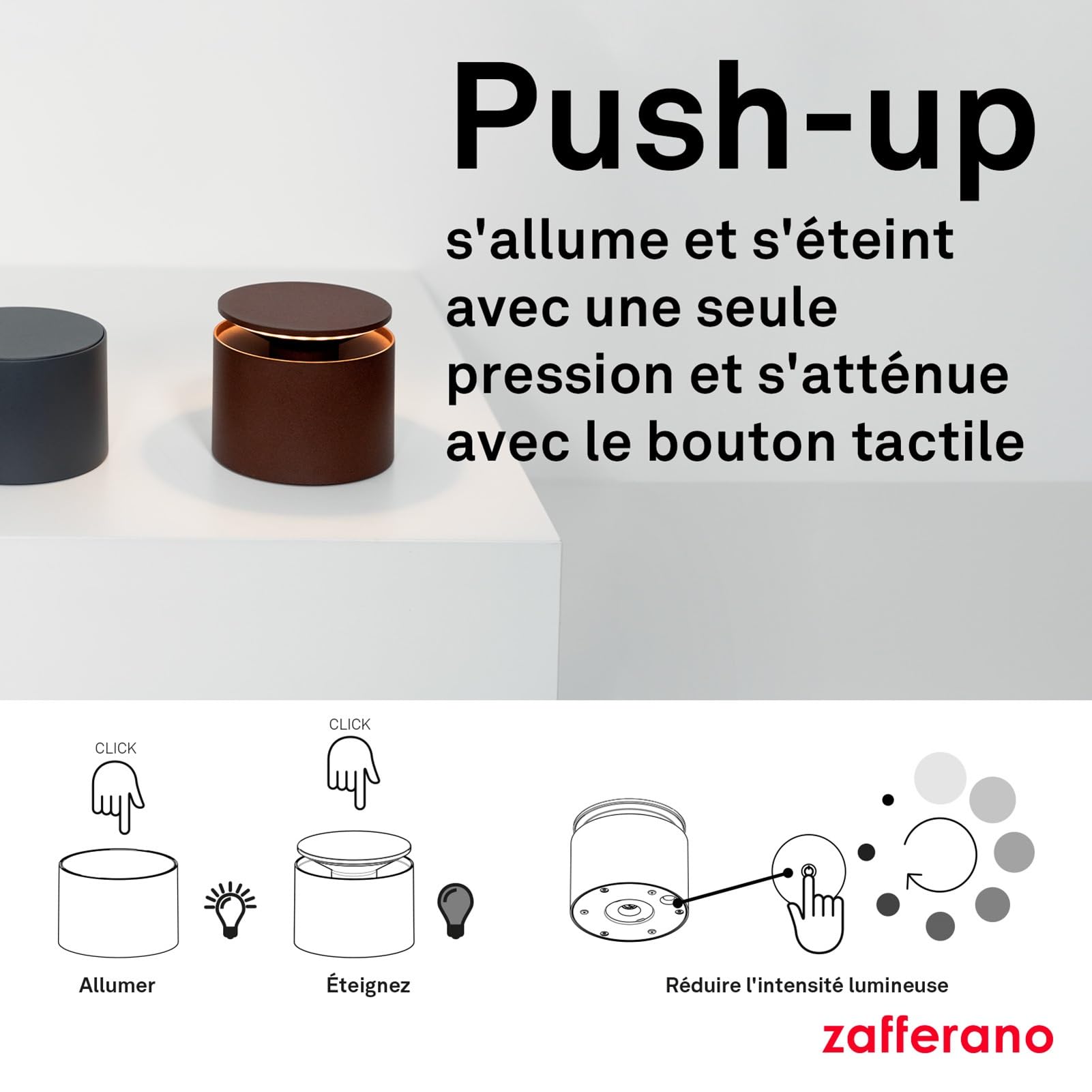 Zafferano, Lampe Push-Up, Lampe de Table Rechargeable et Sans Fil avec Contrôle Tactile, Utilisable également comme Lampe d'Extérieur, Dimmer 2200-3000 K, Hauteur 80-100 cm, Couleur Corten