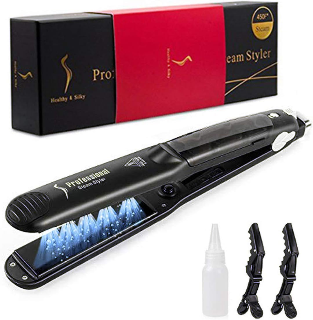 Professional Steam Hair Straightener, Travel Flat Iron For Silky Smooth Hair With Vapor Heat Up Fast, Digital LCD Display,Ionic Ceramic Titanium Plates For African American Hair, Dual Voltage
