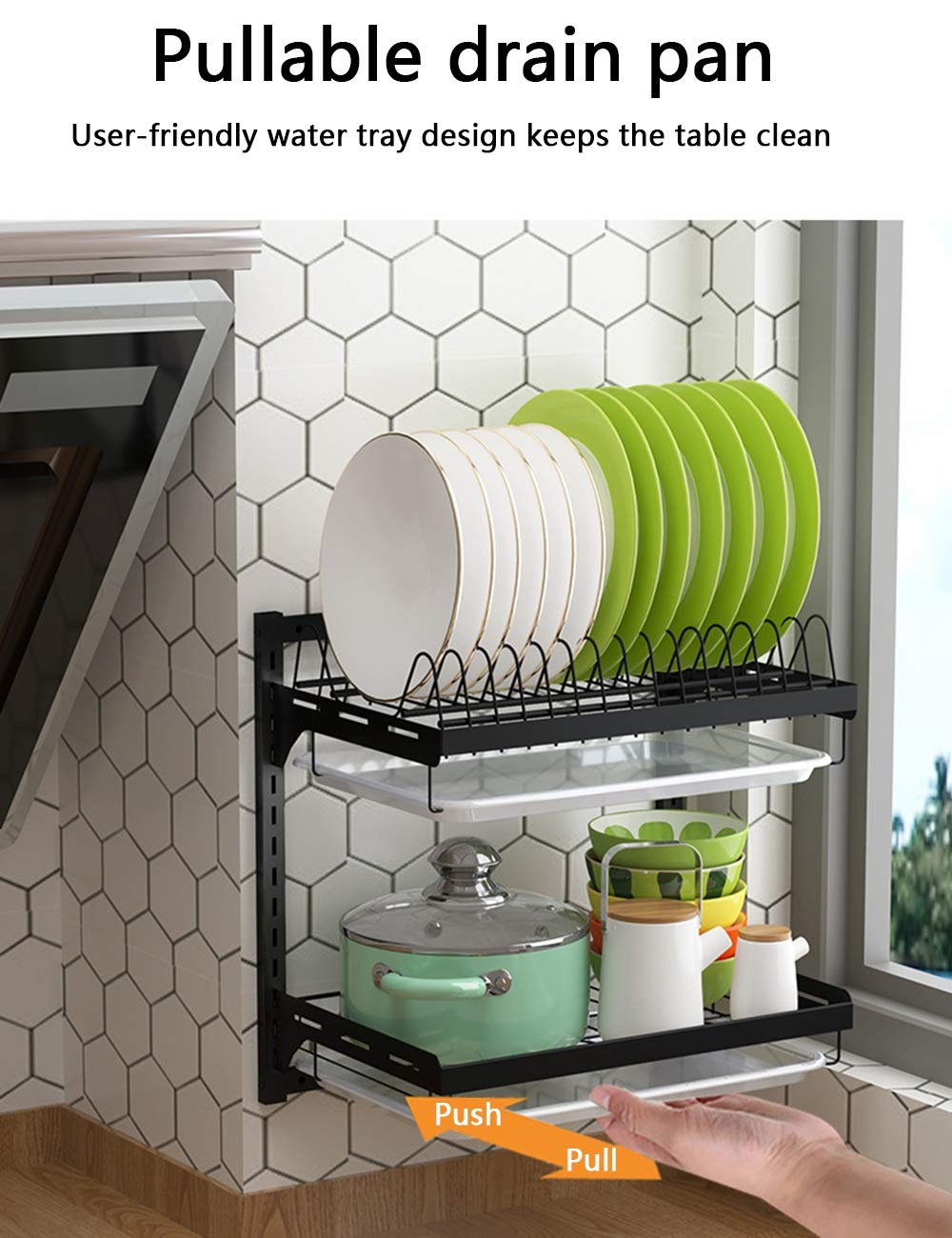 Axdwfd Schweberegale Edelstahl-Küche-Zahnstange, hängende Wand Haushaltsgeschirr Storage Rack Abtropfbrett Hängewandablauf Gestell (Size : 2-Tier)