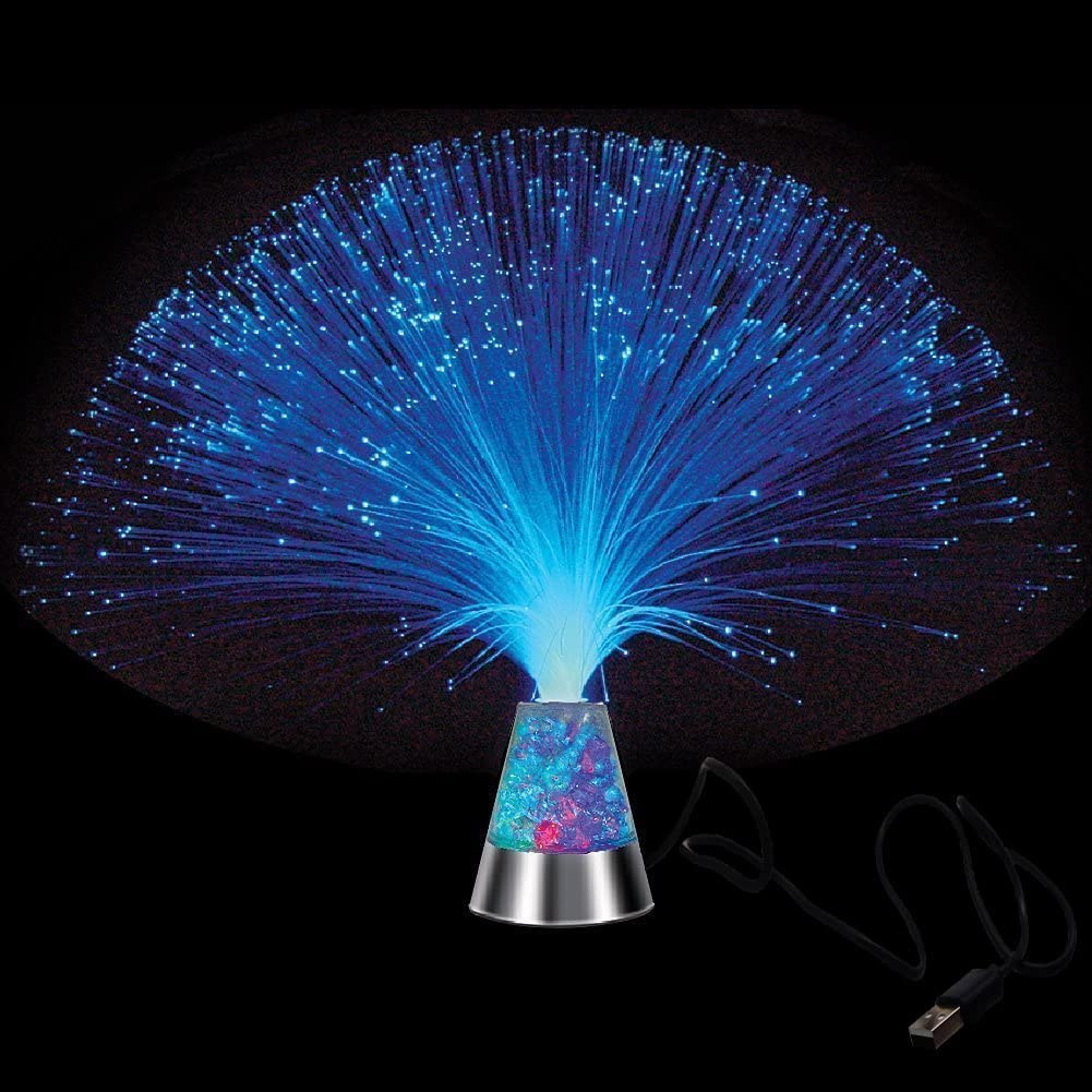 JALORDE 13 inch USB Corded Ice Fiber Optic Mood Novelty Lamps Lighting Glacier Lite with Color-Changing Crystals Base (USB)