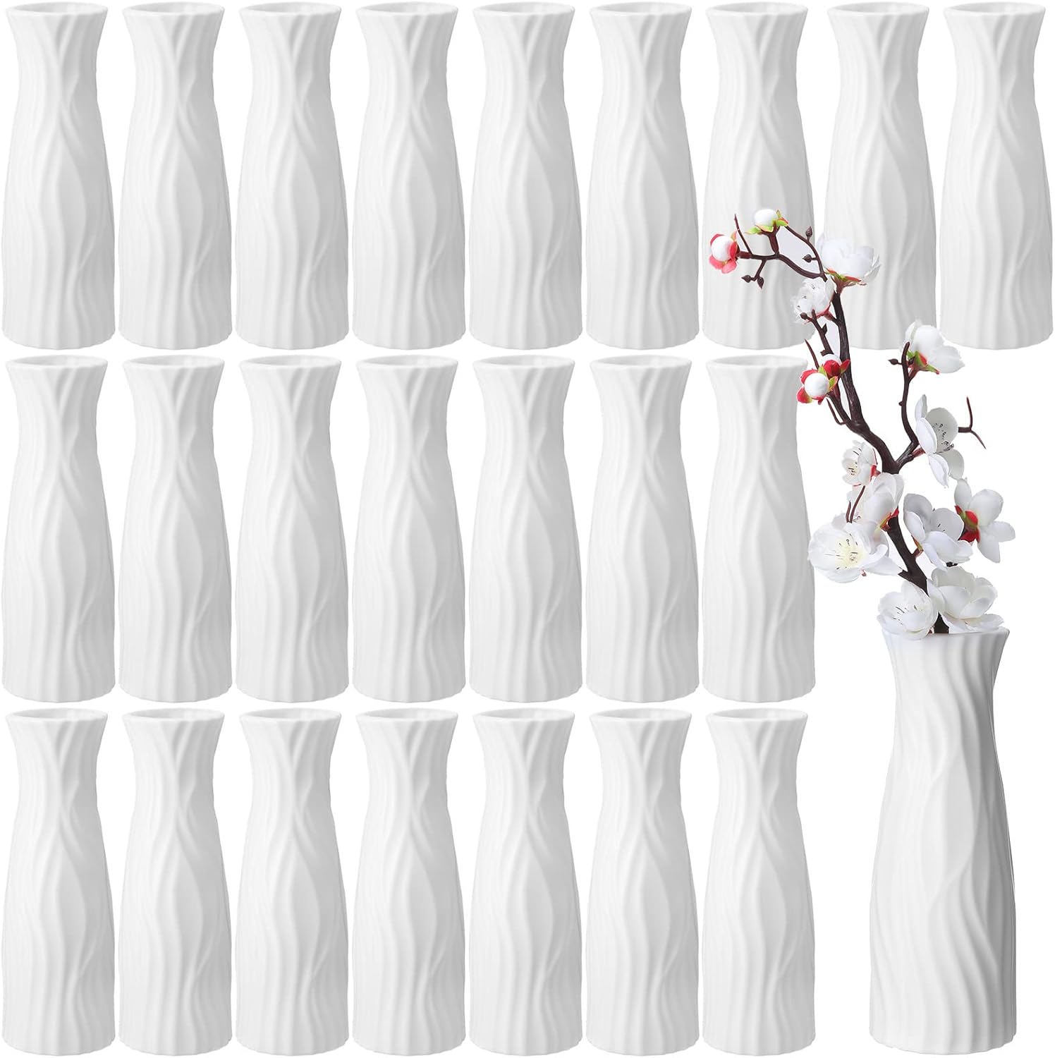 24 Pcs Composite Plastic Flower Vase Ceramic Look Decorative White Unbreakable Plastic Vases for Flower Centerpieces for Living Room Table Home Decor(Classic Style)