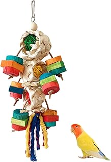 Budgie Toys, Hanging Cockatiel Toys, Parrot Toys for Large Birds Natural Wood, Bird Foraging Wall with Colorful Toys for African Greys, Budgie, Cockatoo