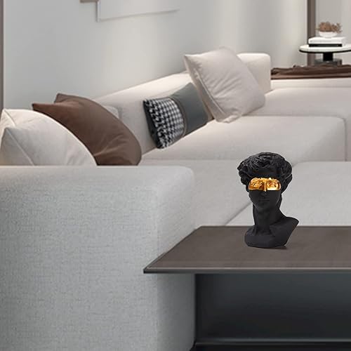 Miniatura 6 de BRABUD Máscara griega David Hombre Busto Estatua Resina Negro Oro Escultura Romana Clásica Arte Moderno Casa Oficina Estudio Estantería Decoración