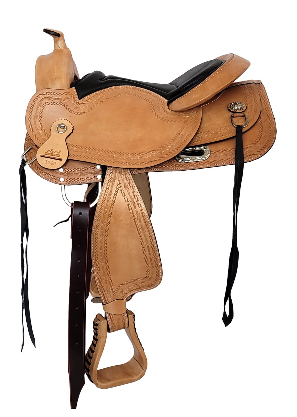 A&M Reitsport Baumloser Westernsattel Portland ECO aus Büffelleder mit Klettkissen, Größe:16 Zoll