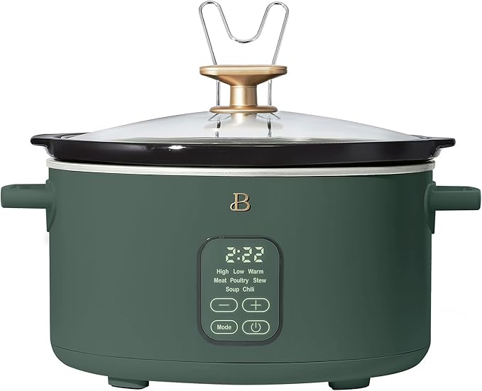 Beautiful 6 Qt Programmable Slow Cooker by Drew Barrymore - 5 Preset Cooking Functions, Digital Countdown Timer, Dishwasher-Safe Parts and Cool-Touch Handles (Thyme Green)