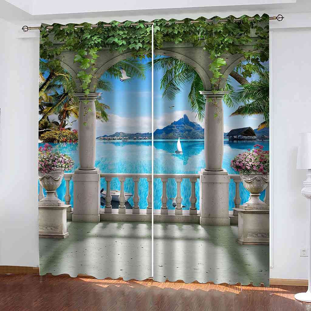 Rideaux Occultants Enfant pour Chambre Vue Mer Colonne Romaine 3D