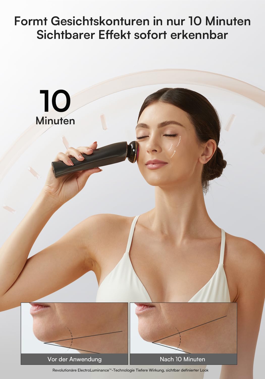 INIA Professionelles 3-in-1 Anti-Falten Gesichtsmassagegerät mit Mikrostrom & Rotlicht Straffendes Lifting-Gerät für Gescht/Hals, Reduziert Schwellungen & Falten Firm