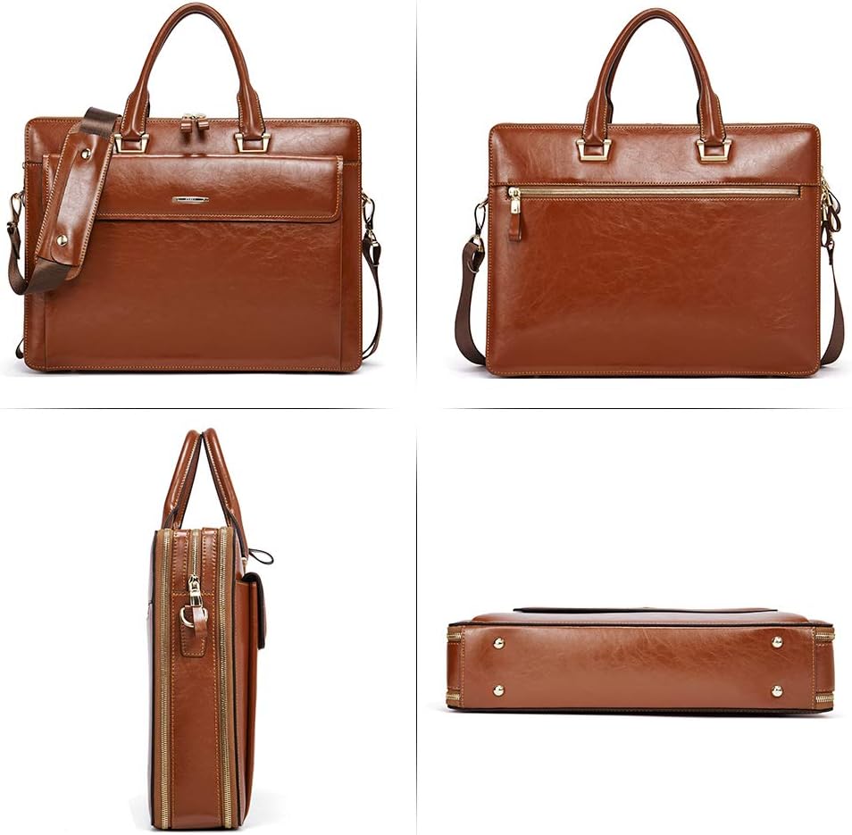 CLUCI Briefcase for Women Oil Wax Leather Business 15.6 Inch Laptop Handbag Vintage Slim Large Shoulder Work Bag | Oil Wax Leather, Business, 15.6 Inch, Laptop, Vintage, Slim - Image 6