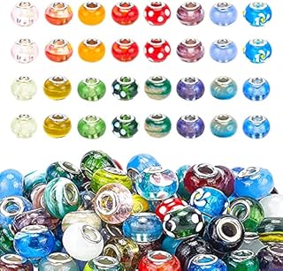 PandaHall Elite 100 pcs Silver Lampwork Glass Beads Jewellery Charm Bracelets Necklace