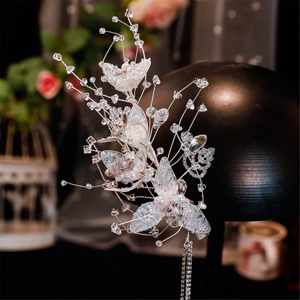 Bridal Headwear Crystal Beaded Petal Pair Clip Fringe Hairpin Wedding Dress Accessories