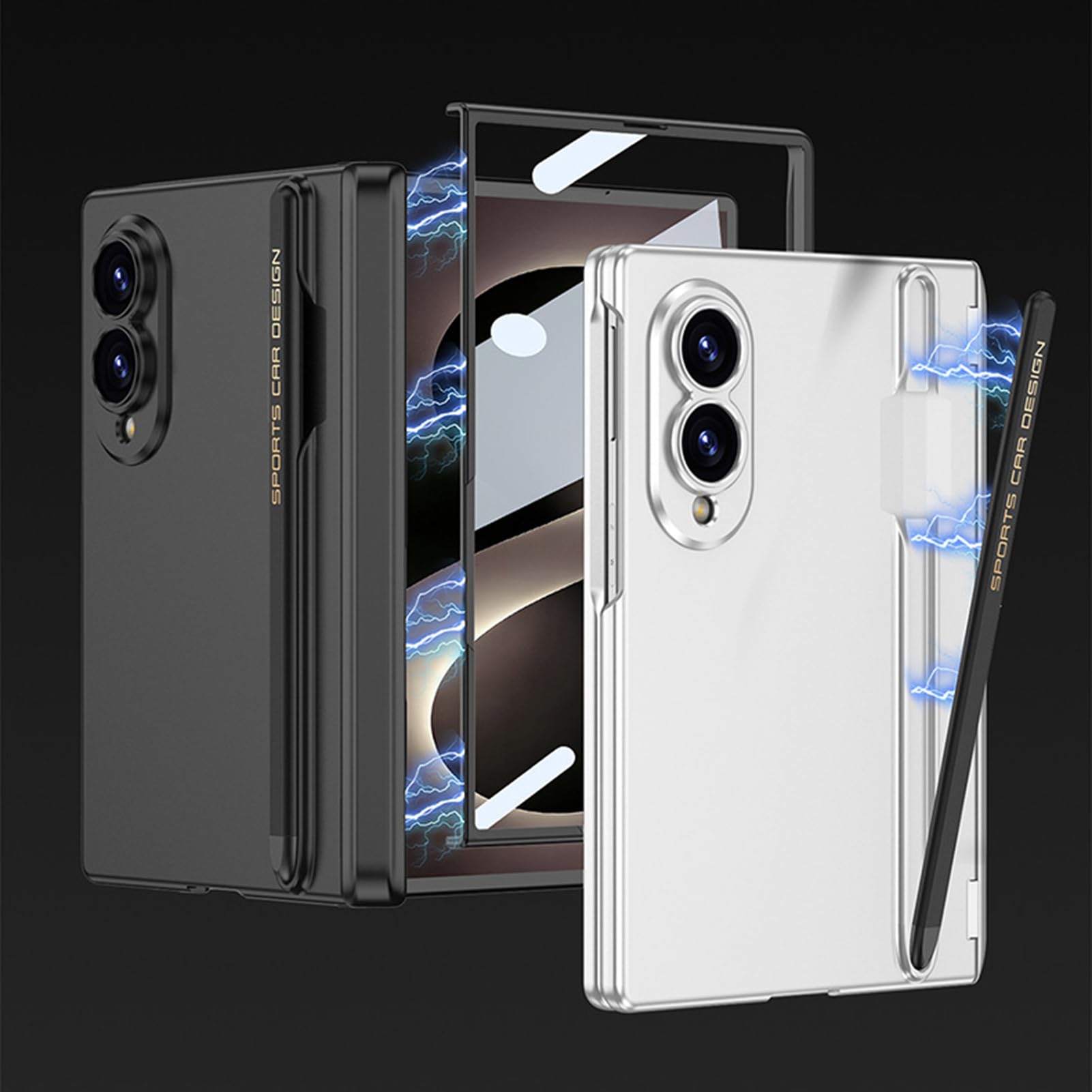 Custodia Sottile For Samsung Galaxy Z Fold 8, Custodia Protettiva Antiurto Con Cerniera Avvolgente For Schermo, Custodia Portapenne Con Retro Satinato(Black)