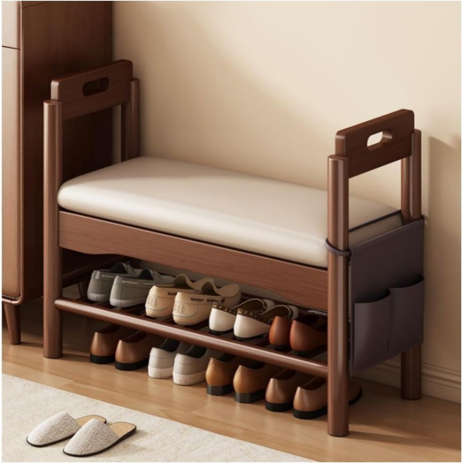 Schuhregalbank aus Holz,Schuhaufbewahrungsregal,Schuhbank mit Gepolstertem Sitzfläche,für Wohnzimmer(Size:45cm/17.7in)