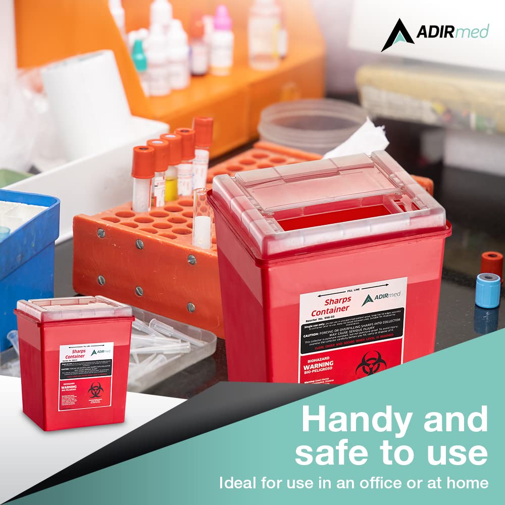 Adir Med Objetos punzantes y agujas Biohazard Eliminación del envase - 8 Quart - Flip-tapa abierta (paquete de 2)
