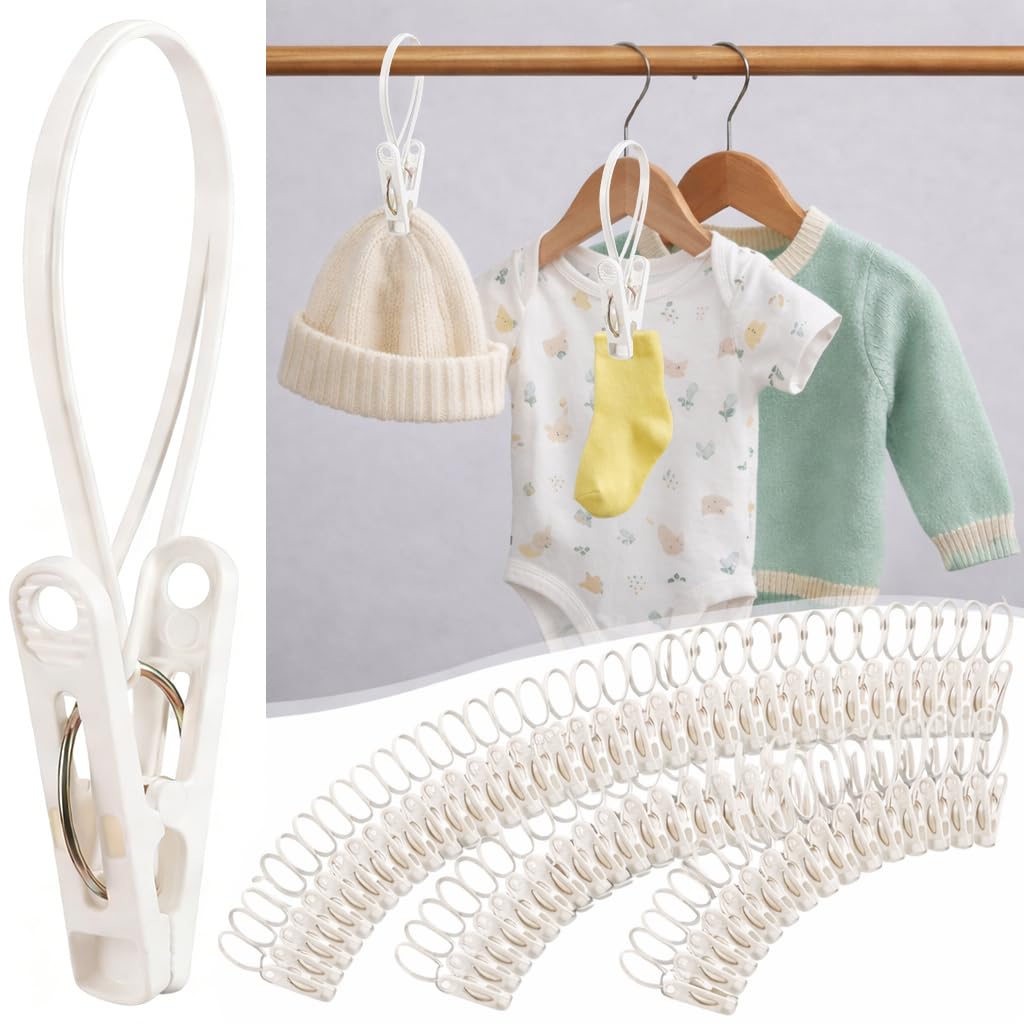 Lot de 60 pinces à linge pour bébé et vêtements délicats avec corde de suspension