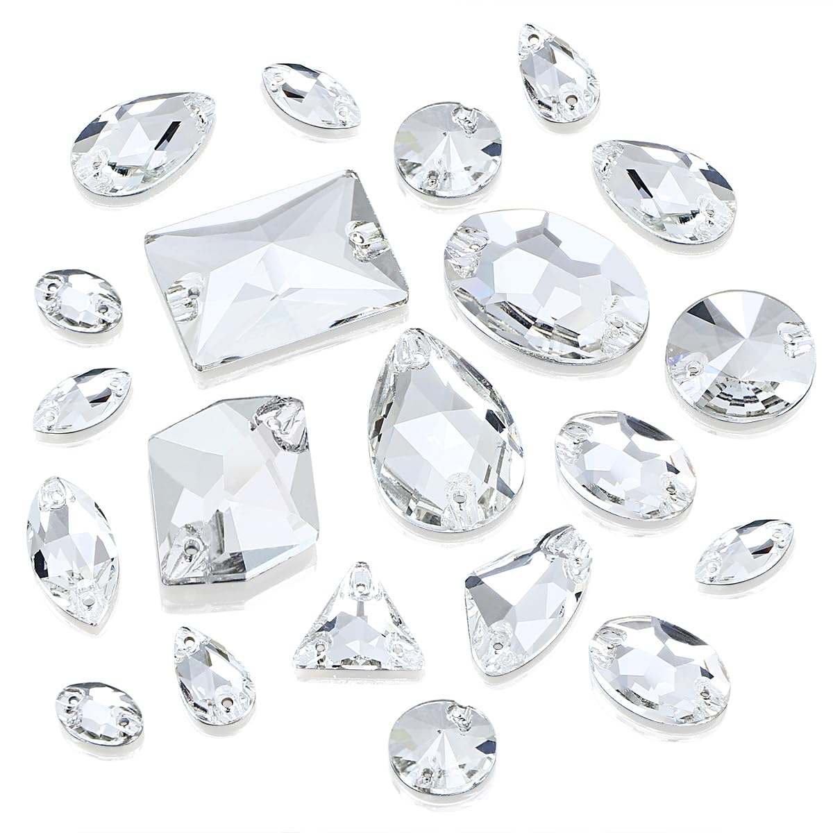 Photo 1 of DONGZHOU Clear Sew on Rhinestones, Mixed Shape Flatback Crystal Rhinestones with 2 Holes Sewing Glass Gems Rhinestone for Clothes,Crafts,Dress,Costume,Garment