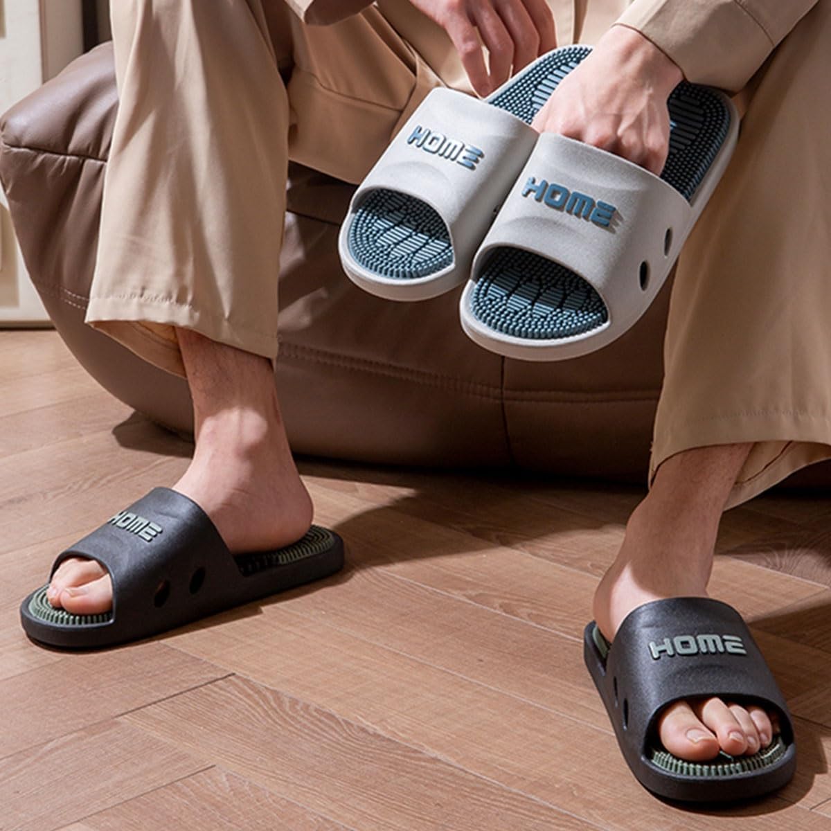 YCKEGEW Acupressure Slippers for Women Men Foot Acupoint Massage Slipper Arch Support,Wellness Foot Spa Bathroom Sandals Non-Slip(/Grey,44-45 EU)