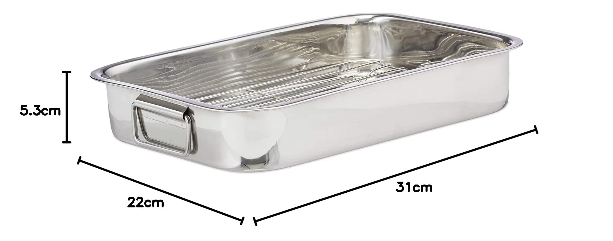 MGE - Teglia Rettangolare con Griglia - Teglia Lasagna - Rostiera in Acciaio Inox - Stampo per Forno - Vassoio da Forno - Maniglie Pieghevoli - 30 cm